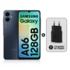 Celular Samsung Galaxy A06 4G 128GB, 4GB RAM, cámara principal 50MP + 2MP, frontal 8MP, 6.7", negro + cargador 15W