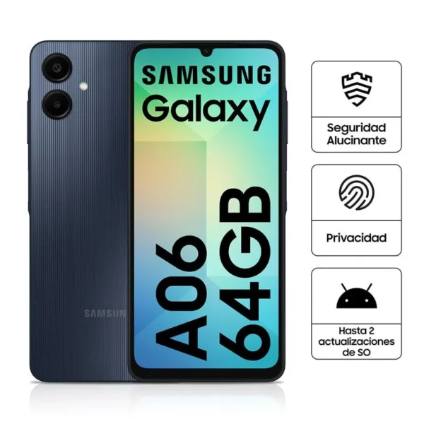 Celular Samsung Galaxy A06 4G 64GB, 4GB RAM, cámara principal 50MP + 2MP, frontal 8MP, 6.7", negro