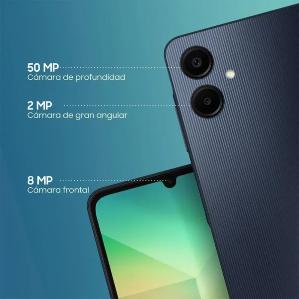 Celular Samsung Galaxy A06 4G 128GB, 4GB RAM, cámara principal 50MP + 2MP, frontal 8MP, 6.7", negro + cargador 15W