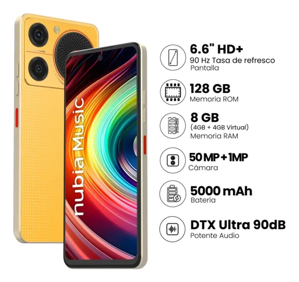 Celular Libre ZTE Nubia Music 6.6" 128 GB 4 GB + 4 GB RAM Naranja
