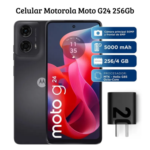 CELULAR MOTOROLA G24 256GB 4GB RAM 50MP + 2MP 6.6' NEGRO