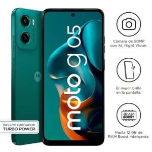 Celular Motorola Moto G05 4G 128GB, 4GB RAM, cámara principal 50MP, cámara frontal 8MP, 6.67", verde
